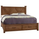 Cool Rustic X Bed With Footboard Storage - 174-667/066B/602/602T