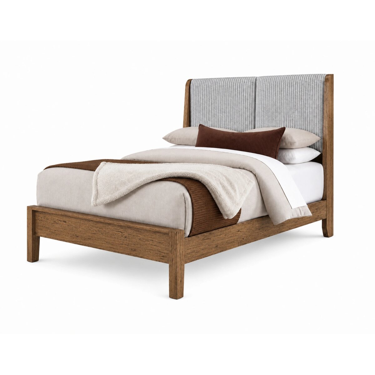 19b338fb39617b85af70a8cf88ea7f6d King Shelter Uph Bed-Grey Stripe - Image 1