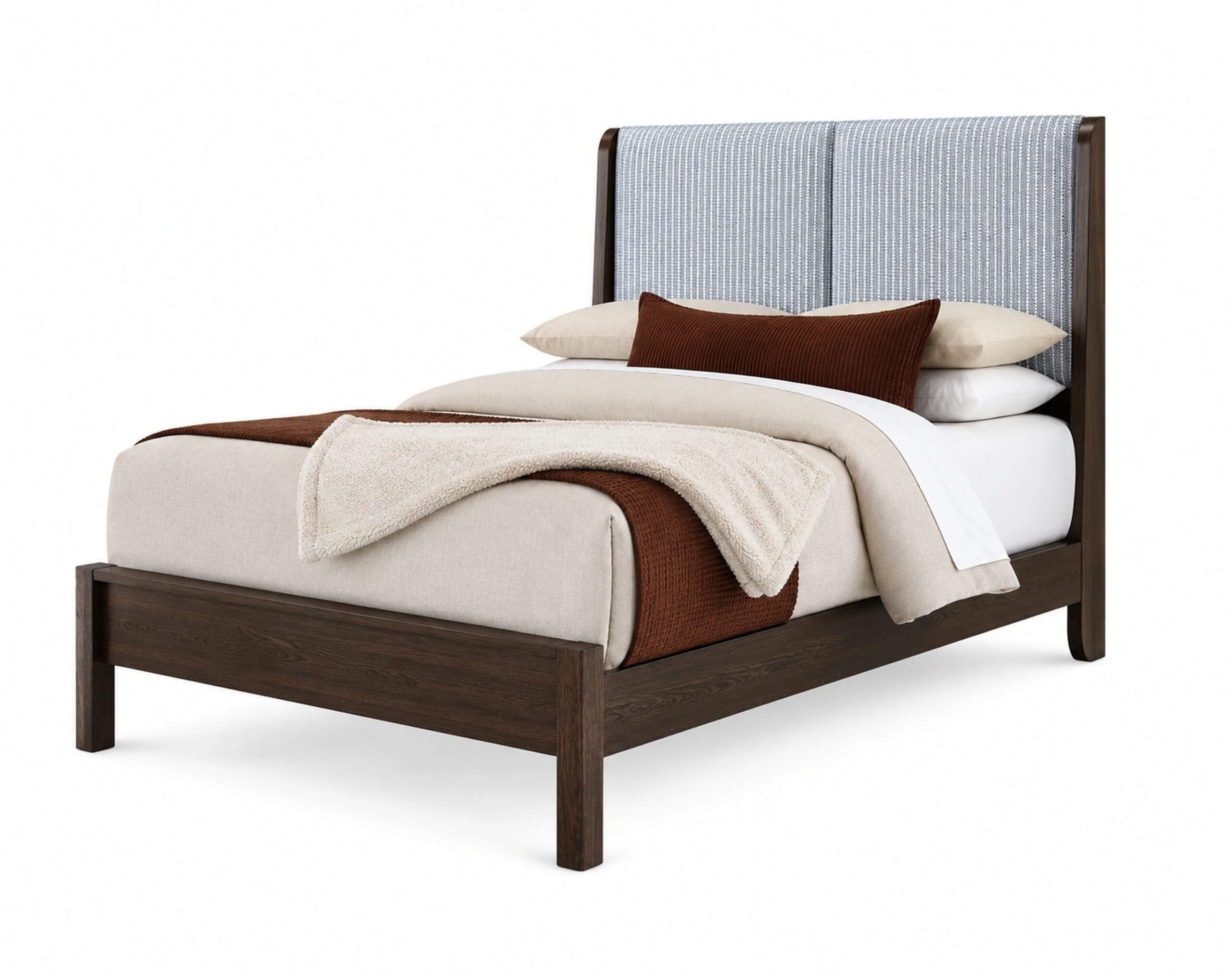 ffe5b92fefff4ac16769aefaae9966ef Queen Shelter Uph Bed-Navy Stripe - Image 1